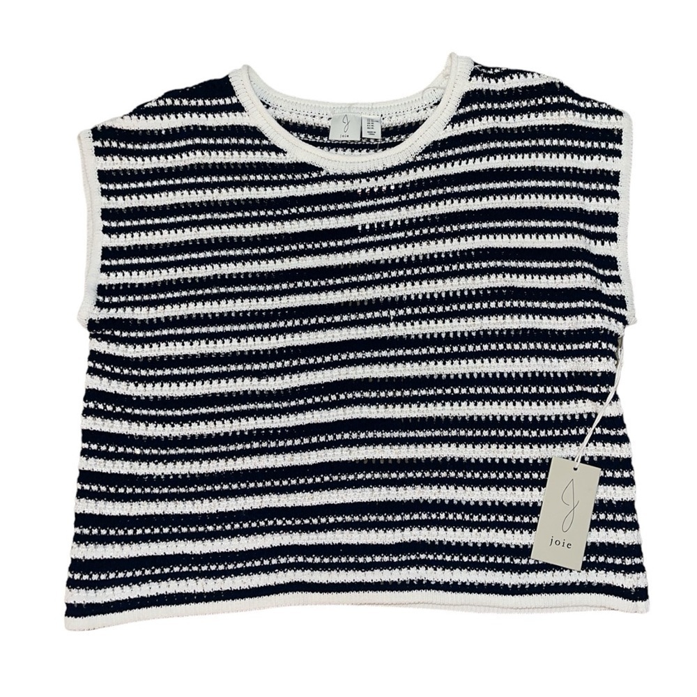 Joie NWT blue white gold sparkle stripe sweater vest women’s size XL